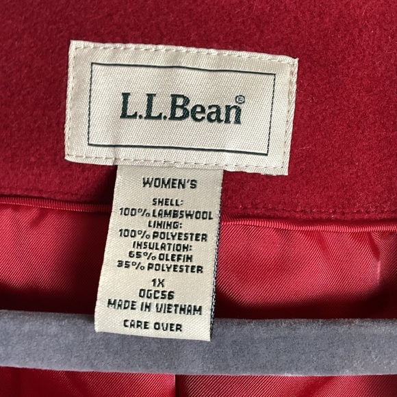 LL Bean womens red lambs wool DRESS Coat 1X Thinsulate lining-kick pleat - Picture 4 of 12
